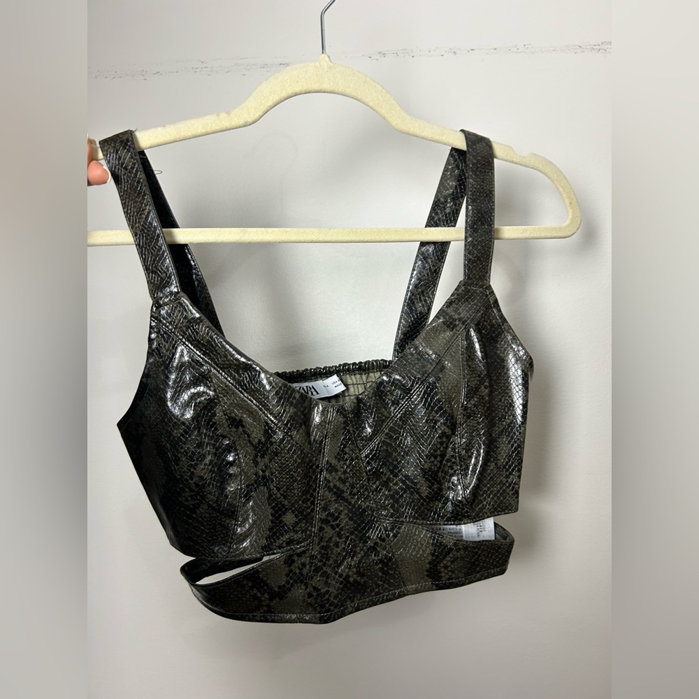Zara faux crocodile leather, green, only worn once -women’s tank top